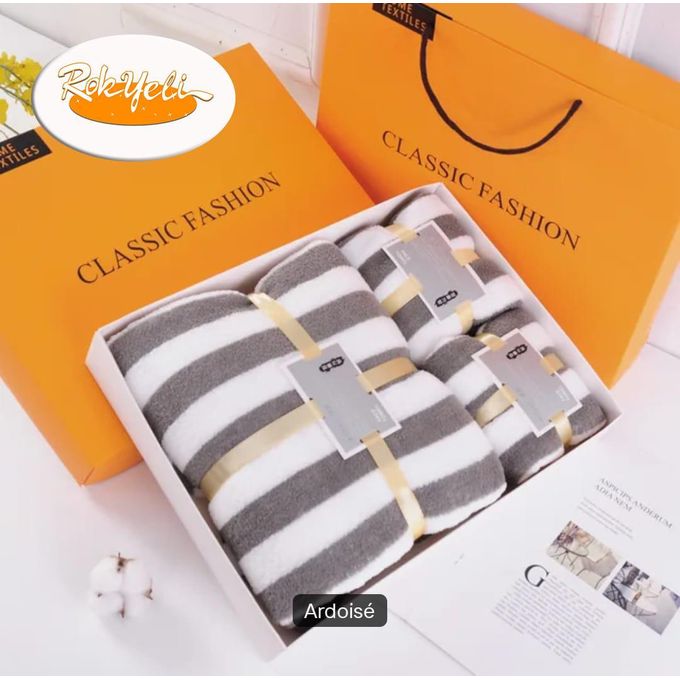 Mode Pack De 3 Serviettes De Bain Rayées Douces & Absorbantes – Ensemble Serviettes De Luxe, Grande Serviette + Visage + Main – Confort Luxe & Élégance Quotidienne 