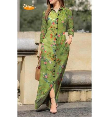 mode-robe-longue-verte-à-imprimé-floral