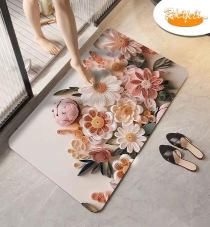 tapis-de-salle-de-bain-/-chambre-3d-antidérapant-–-motif-floral-rose-et-beige-sur-fond-blanc-doux