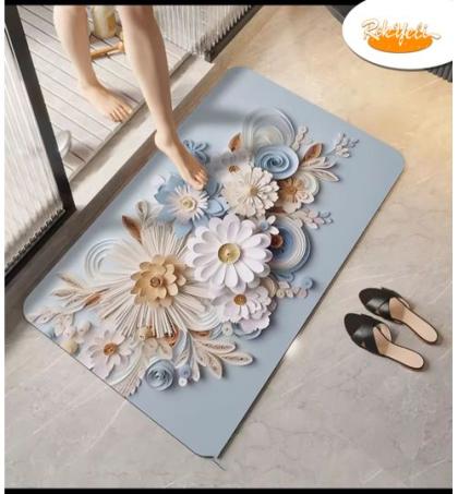 tapis-de-salle-de-bain-/-chambre-3d-antidérapant-–-motif-floral-raffiné-sur-fond-bleu-pastel