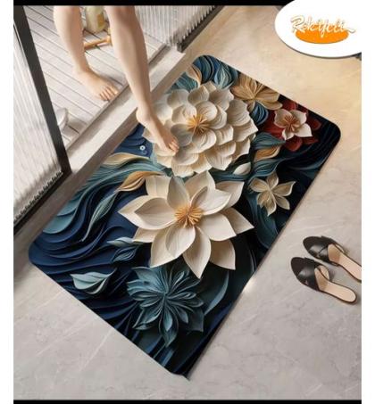 tapis-de-salle-de-bain-/-chambre-3d-antidérapant-–-motif-bouquet-floral-Élégant-sur-fond-noir-profond
