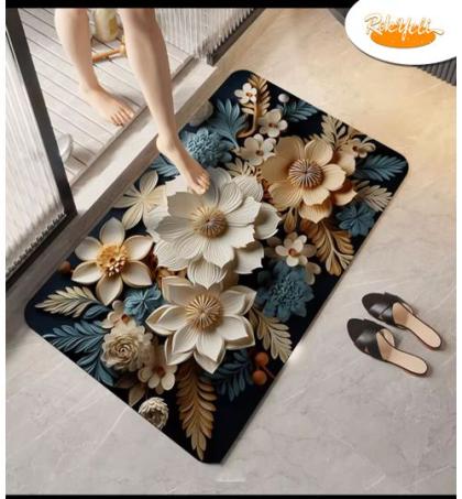 tapis-de-salle-de-bain-/-chambre-3d-antidérapant-–-motif-fleurs-sculptées-sur-fond-bleu-nuit
