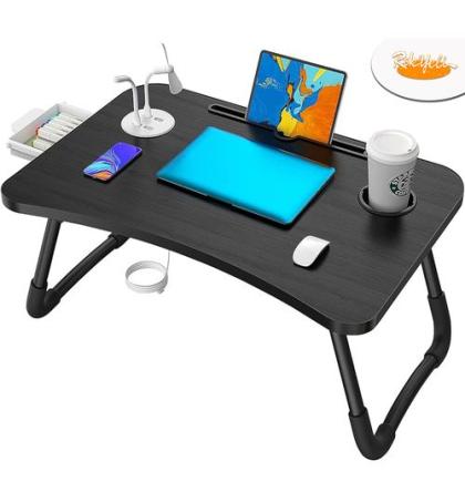 table-portable-pliable-multifonction-–-avec-tiroir,-ventilateur-&-lampe-led-(noir)
