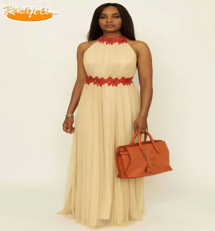 robe-longue-abiye-plus-en-tuile-motif-fleur-rouge-au-cou-et-à-la-taille---sans-manches