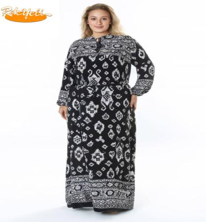 -robe-longue-en-coton-imprimé-blanc-noir-à-dentelle