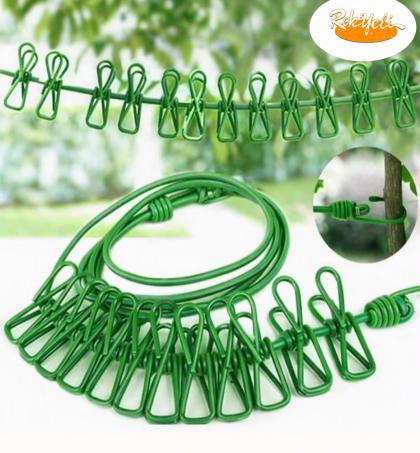 corde-à-linge-coupe-vent-extensible,-rétractable,-antidérapant,-portable-pour-extérieur-ou-intérieur-pour-balcon,-hôtel,-dortoir...avec-12-pinces-robuste---vert