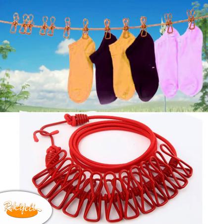 corde-à-linge-coupe-vent-extensible,-rétractable,-antidérapant,-portable-pour-extérieur-ou-intérieur-pour-balcon,-hôtel,-dortoir...avec-12-pinces-robuste---rouge